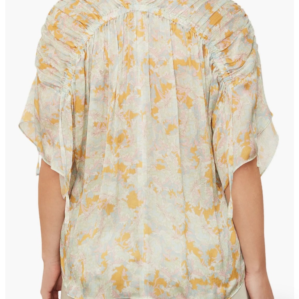 Vince Lotus Ruched Flutter Sleeve Silk Blouse, Size Medium - Picture 16 of 16